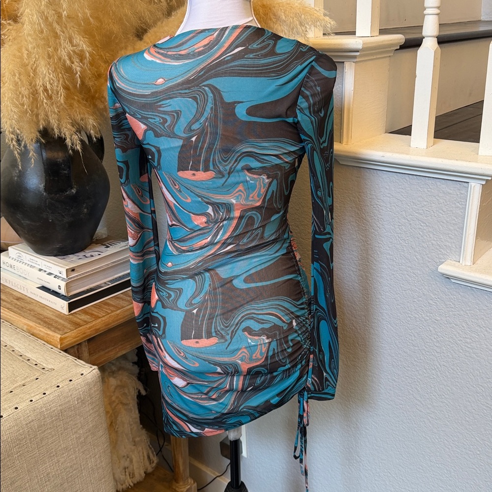 Superdown Katya Ruched Mini Dress Long Sleeve Mesh Bodycon Size XS - Picture 5 of 8